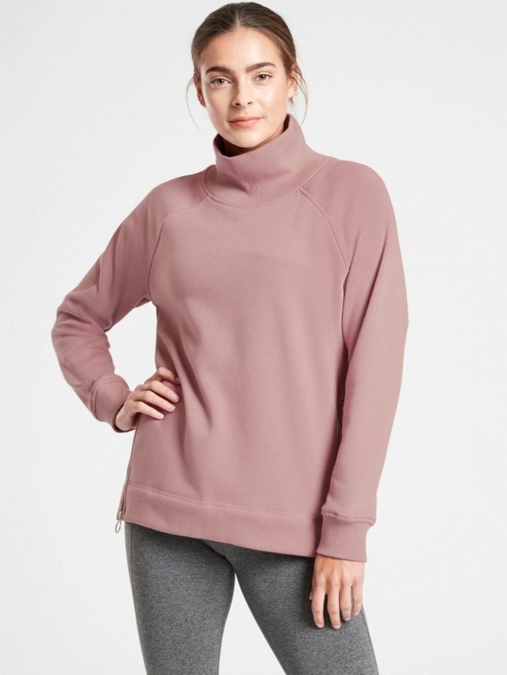 Athleta XS 0-2 Cozy Karma Side Zip Funnel Neck, Dogwood Mauve